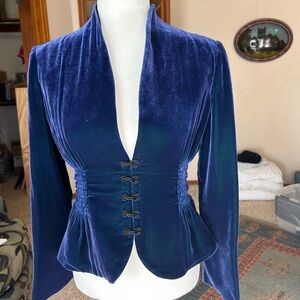 Luxurious Vintage 90s Charles Nolan Royal Blue Velvet Women's Blazer